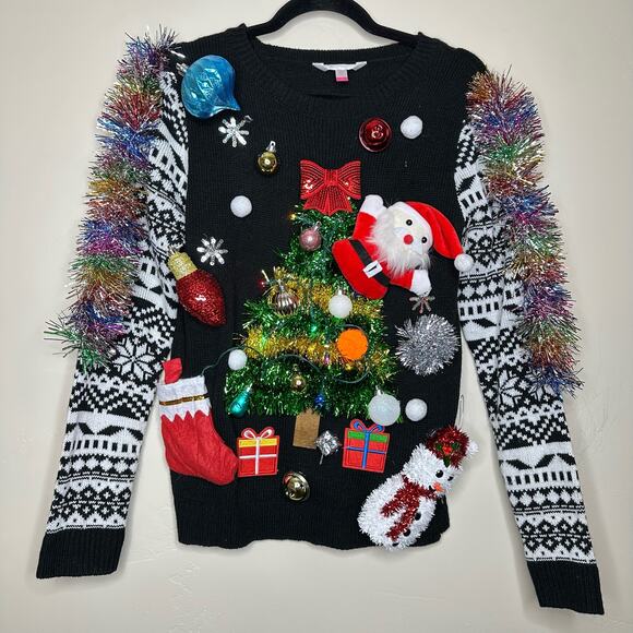 Ugly Christmas Sweater Tree LIGHTS UP Tacky Tinsel Xmas Party Winner Size Small - Picture 1 of 5